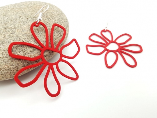 Preview: Grosse Blumen Ohrringe rot